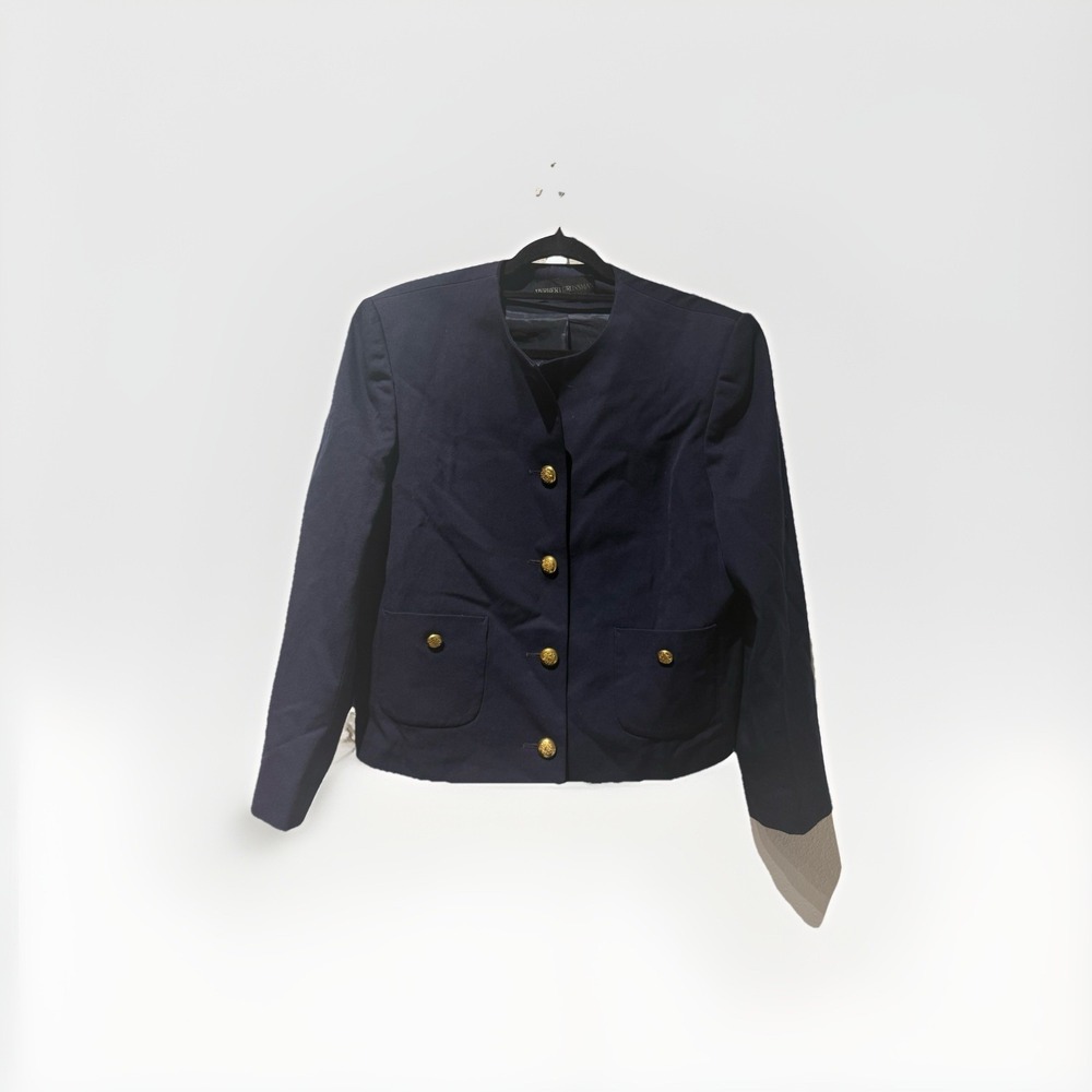 HERBERT GROSSMAN WOMEN'S NAVY BLUE BLAZER L Magnin 16 Preppy‎ Gold Buttons